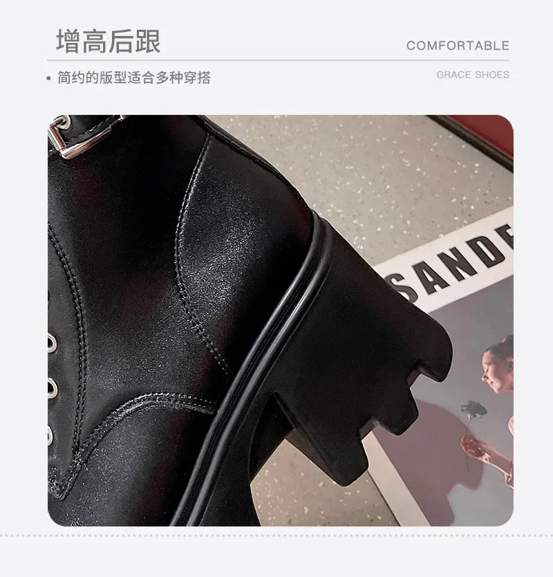 Trend Punk Women's Boots Buckle Platform Boots Mid-calf Gothic Boots for Women Autumn Ladies Motorcycle Boot Pu Leather Shoes