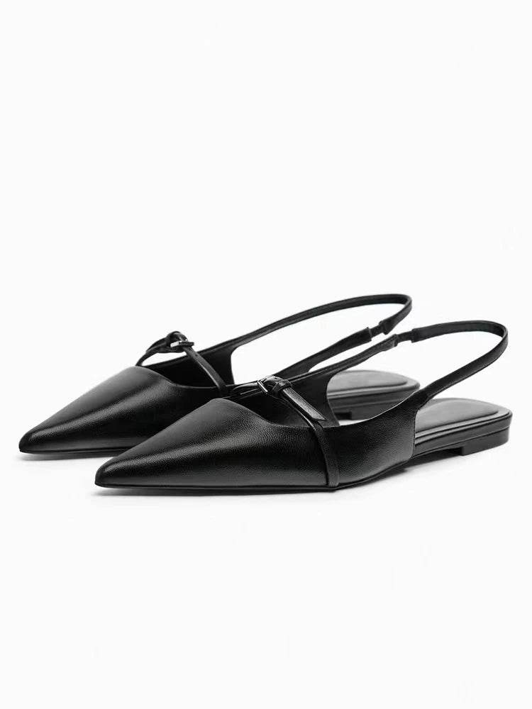 Summer New Women's Flat Bottom Slingback Sandals Woman Leopard Pointed End Mules 2025 Fashion Leather Pu Low-heel Beach Shoes - AIAZ