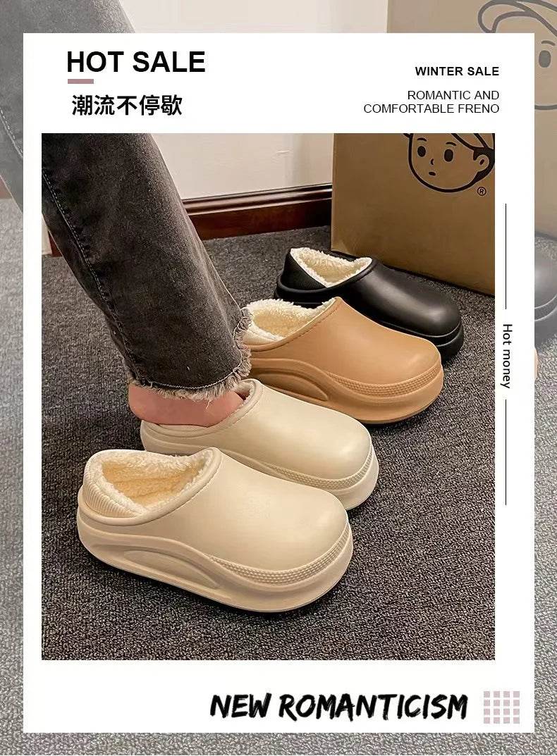 2025 Winter Men Women Warm Slipper EVA Short Plush Fur Indoor Flip Flop Non-Slip Waterproof Casual Outdoor Slipper For Couple - AIAZ