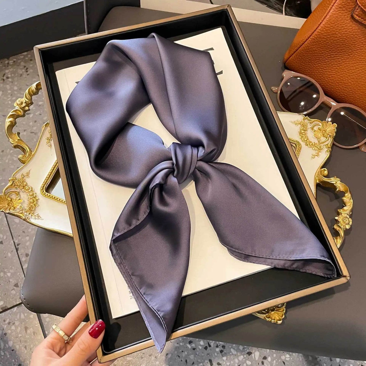 2025 NEW Hijab Head Girl Luxury Silk Square Plaid Scarf Women Satin Neck Hair Tie Band Soft Work Neckerchife Organza Scarf - AIAZ