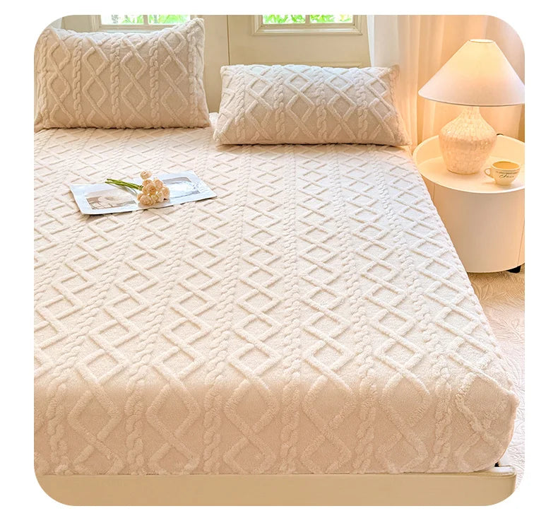 2025 new solid color Tafu fleece fitted sheet household mattress protective cover non-slip single piece no pillowcase