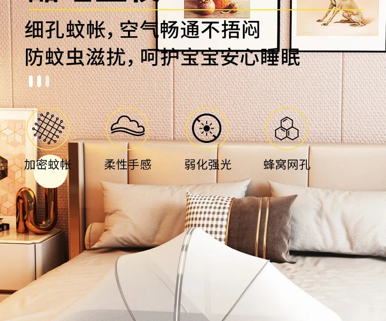 Crib Movable Multi-Function Folding Height Adjustment Splicing Queen Bed Baby Bassinet Newborn Baby Bed Anti-Overflow