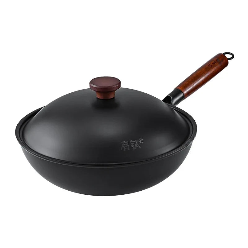 Japanese Iron Pan Wok Frying Pans, Flat Bottom Cast Iron Pans Are Convenient for Induction Cookers and Gas Stoves