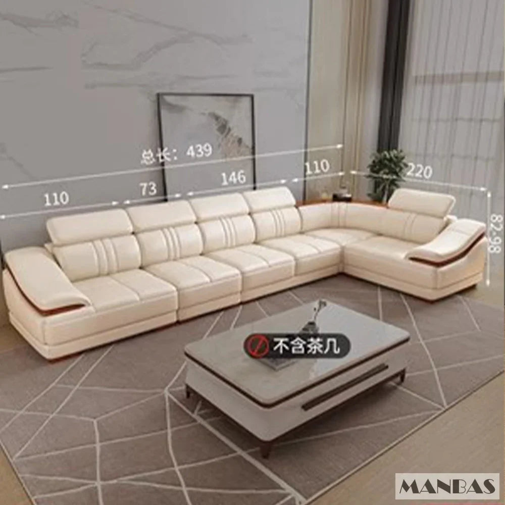Elegant Leather Sectional Sofas Sets with Cup Holder, Adjustable Headrests & Bluetooth Speaker - MINGDIBAO Living Room Couches