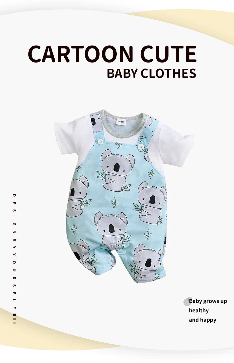 Newborn Baby Clothes Girl Boy koala print Jumpsuit Summer Short Sleeve Romper 0-18 Month Infant Toddler Pajamas One Piece Outfit