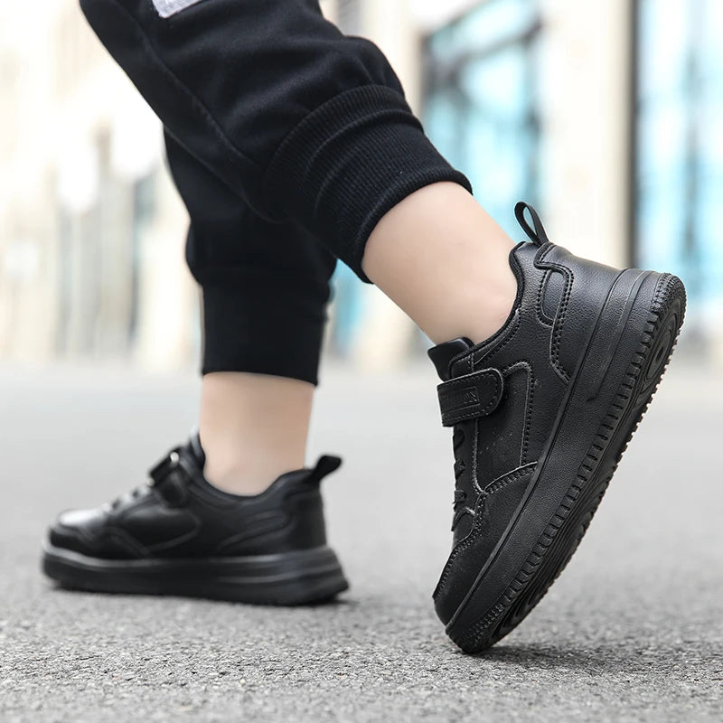 Children's Fashion Sports Shoes Black Student Kids Boys & Girls Non Slip Flat Walking Shoes Lightweight Breathable Tennis