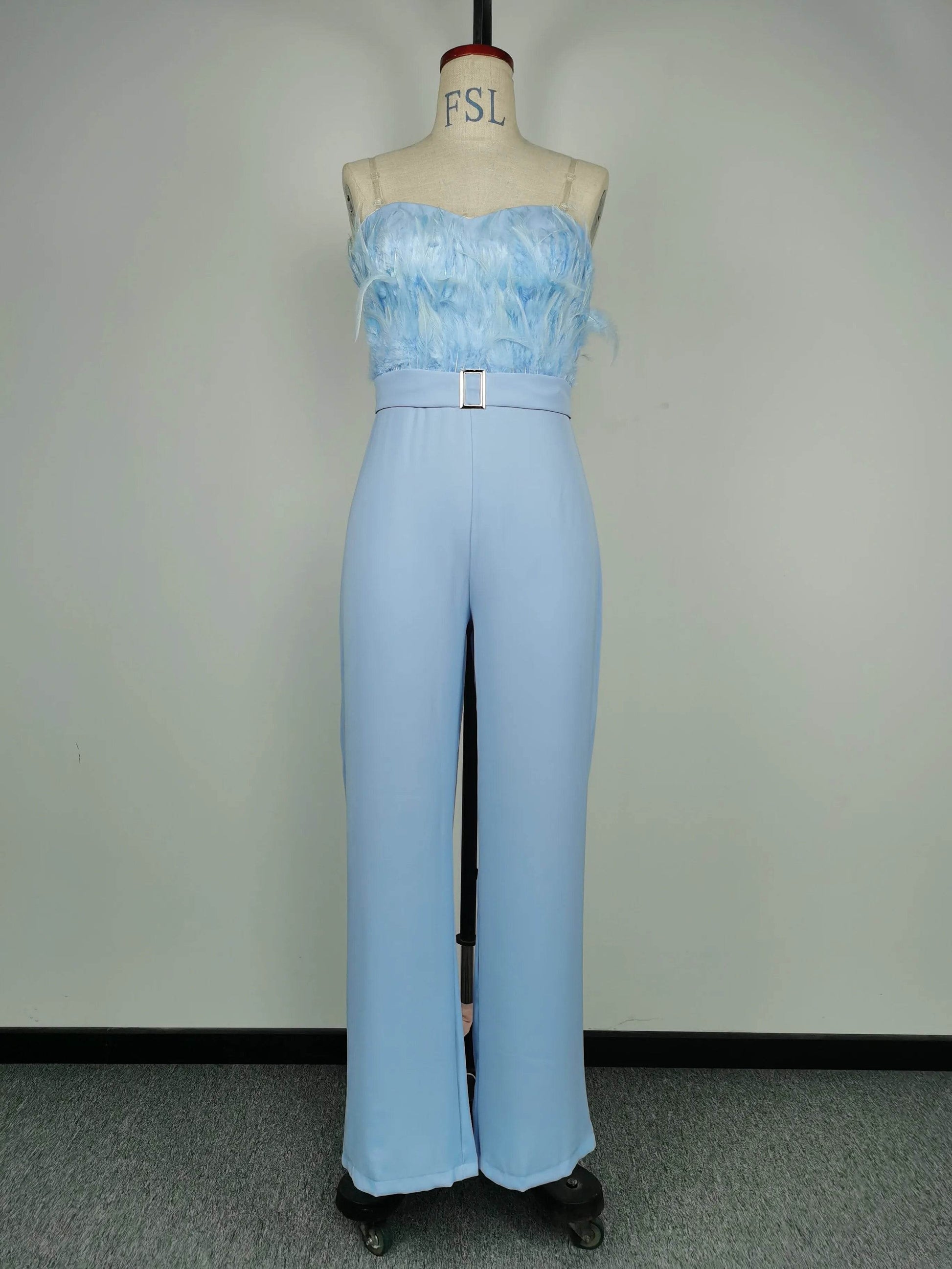 Jumpsuit Women Elegant Long Jumpsuit Strapless Slash Neck Feather Tube Top Sexy Fashion Party Night Evening Jumpsuit 2021 Summer - AIAZ