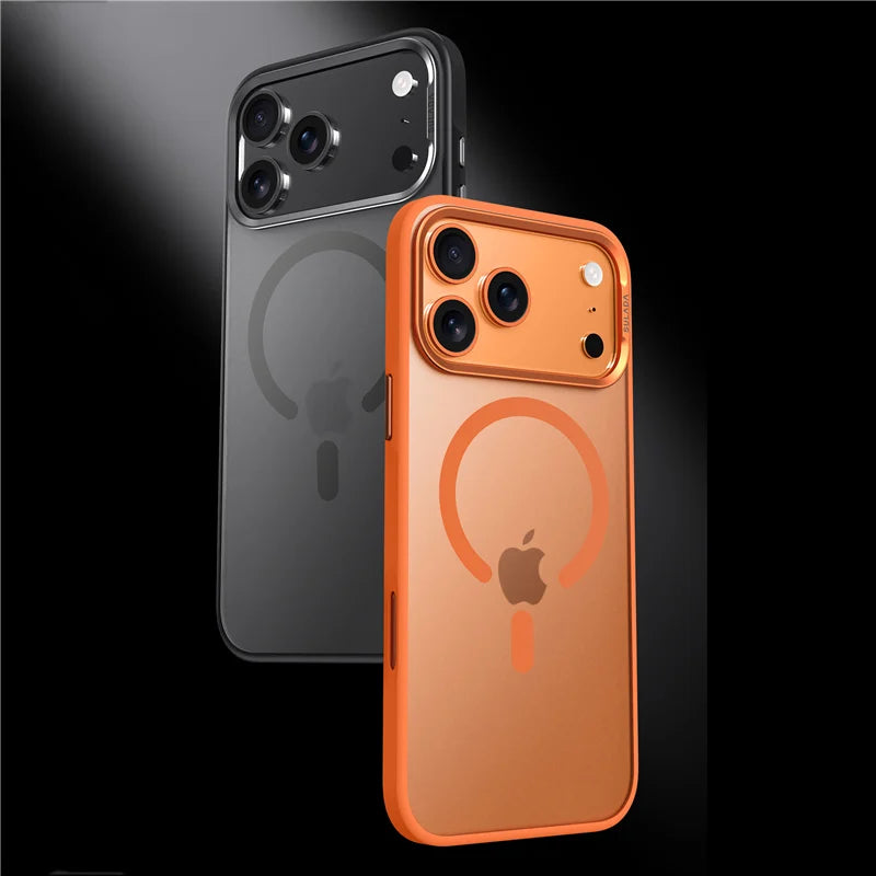 Luxury Alloy Lens Frame Matte Magsafe Case For iPhone 17 Air 17Pro 17Pro Max Translucent Hybrid Magnetic Shockproof Hard Cover