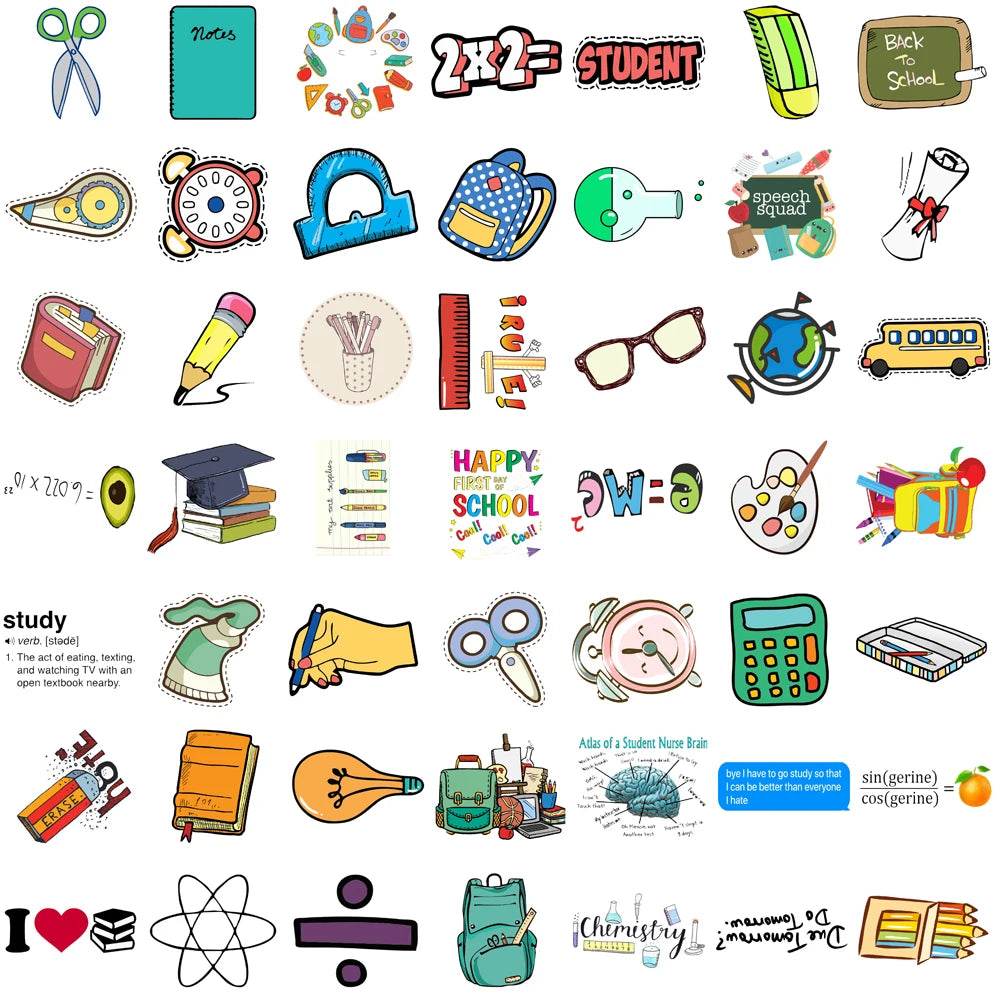50PCS School Supplies Stickers Nostalgia Cartoon Scrapbook Home Waterproof Living DIY Room Phone Wall Skateboard Water Sticker - AIAZ