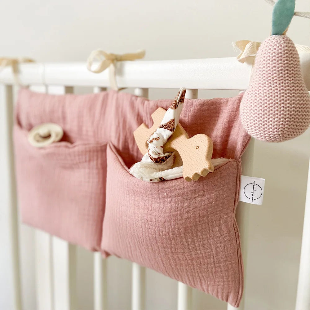 Baby Crib Organizer Cot Caddy Bed Storage Bag 2 Pockets Bedside Hanging Diaper Nursery Organizer for Diapers Toys Clothing
