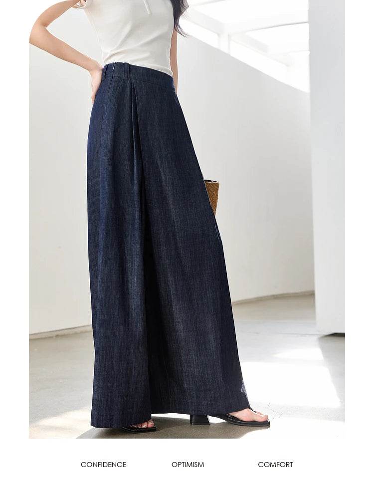 VIMLY Women's Washed Jeans Baggy Skirt Pants Ladies 2025 Spring Summer Casual High Waist Vintage Denim Pants Woman Clothes M9809 - AIAZ