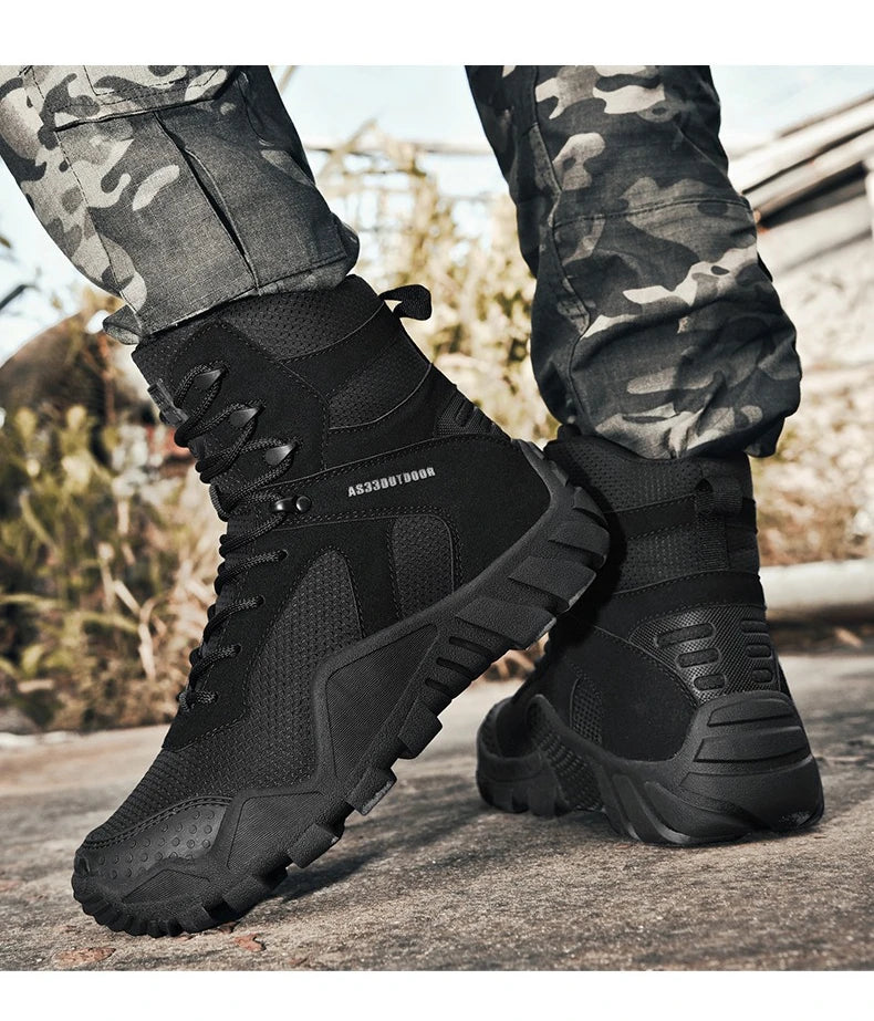 Outdoor Hiking Shoes Men Casual Combat Boots Men Breathable Wear-resistant Anti-slip Flat Comfortable High-top Boots Men