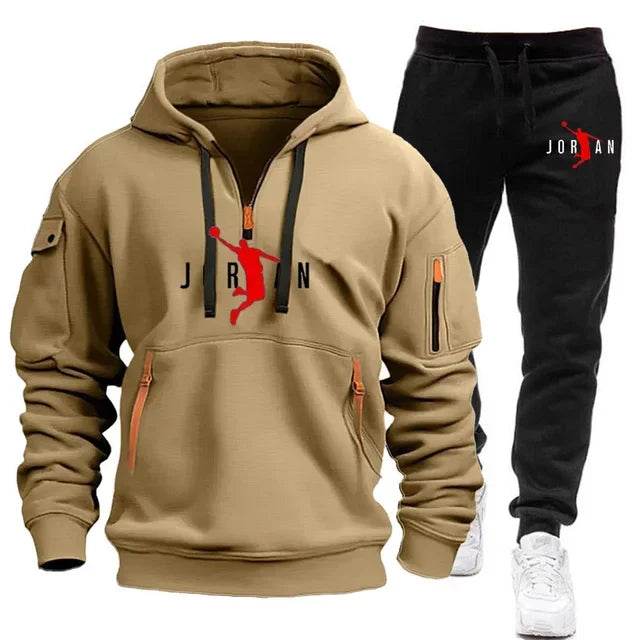 2025 Autumn and winter new trend men's blazer + Tracksuit pants Fashion casual jogging print sportswear outdoor sportswear - AIAZ