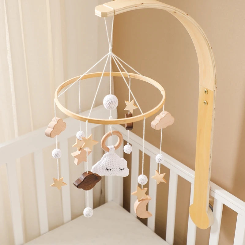 3pc/set Baby Wooden Bed Bell Bracket Mobile Hanging Rattles Toy Hanger Baby Crib Mobile Bed Bell Wood Toy Holder Arm Bracket