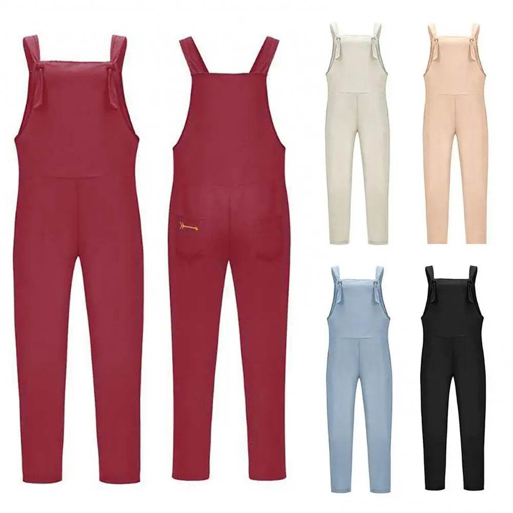 Jumpsuit Women Jumpsuit Solid Color Sleeveless Loose Overall Straps Casual Adjustable Bib women Bib - AIAZ