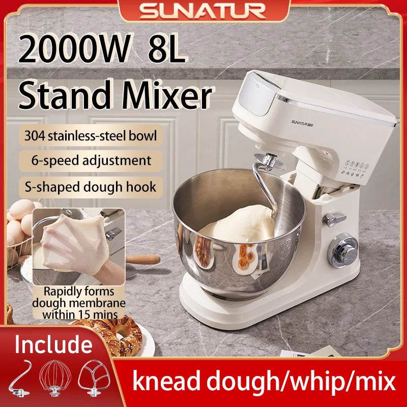 SUNATUR 2000W electric kitchen blender 8L stand mixer machine Egg Beating cream All-in-One Mixer Household Auto Dough Kneading - AIAZ