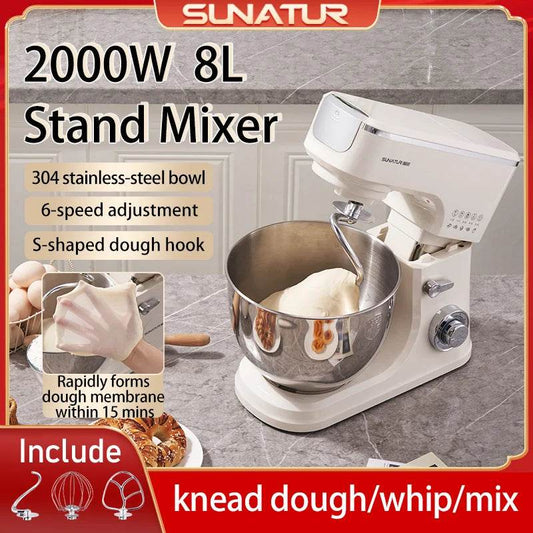 SUNATUR 2000W electric kitchen blender 8L stand mixer machine Egg Beating cream All-in-One Mixer Household Auto Dough Kneading - AIAZ