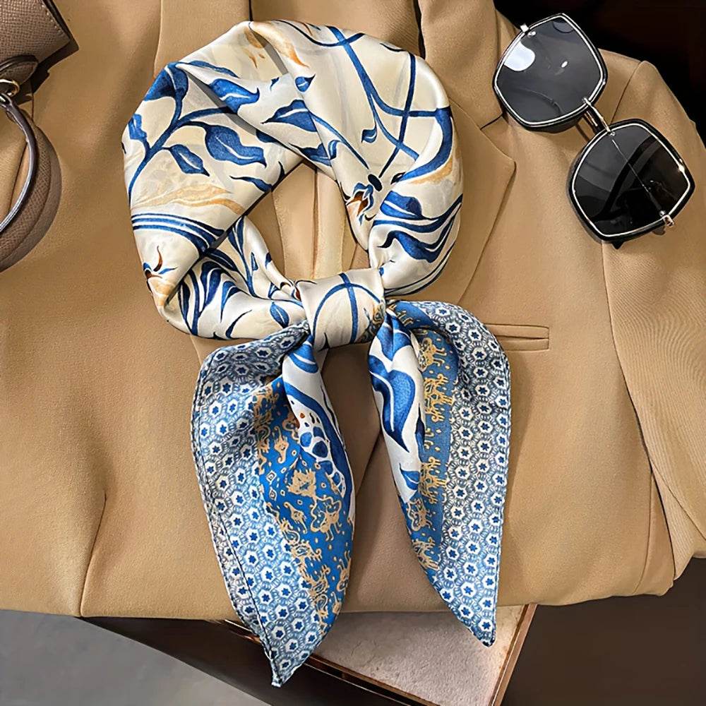 Luxury Chain Print Small Square Scarf Simulated Silk Thin Neck Scarf Fashion Sunscreen Headscarf For Women 70x70cm - AIAZ