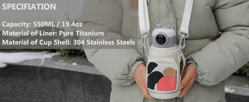 Kids Titanium Insulated Water Bottle, 2 Lids, 19 oz, Leak Proof, Crossbody Mug, Straw - AIAZ