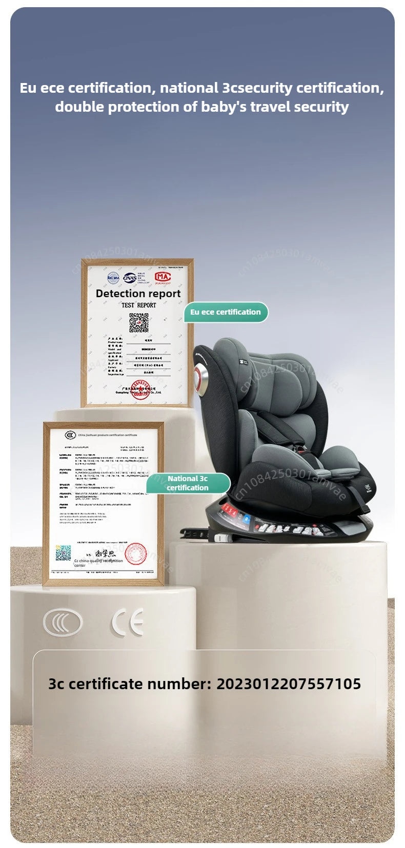 Car safety seat, 0-12-year-old growth type safety seat, ISOFIX hard interface+LATCH stability is good, preventing rollover