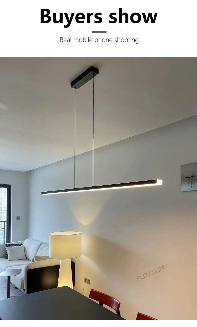 Long strip restaurant chandelier simple modern one-line minimalist ultra-thin bar desk chandelier designer dining table chandeli