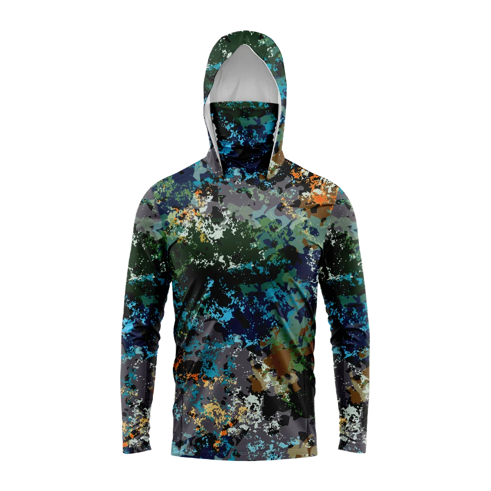 Men Hood Fishing Shirt long sleeve fishing t shirt uv protection Fishing Apparel