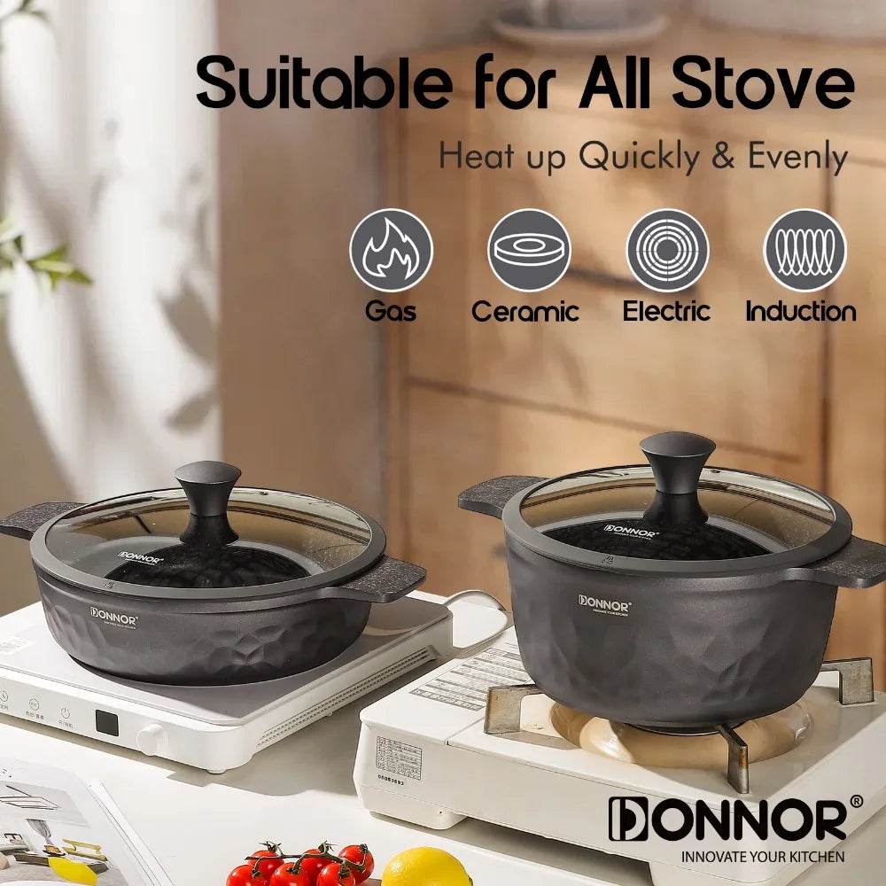 DONNOR Kitchen Cooking Set 12 Pcs Pots and Pans Set Non-toxic Healthy Pots and Pans Set Non Stick Saucepans Steamer Set - AIAZ