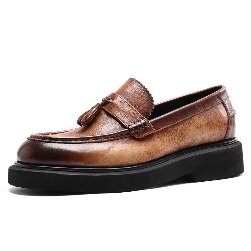 Mens Genuine Leather Loafers Slip On British Style Thick Sole Oxford Shoes Summer Casual Business Shoes