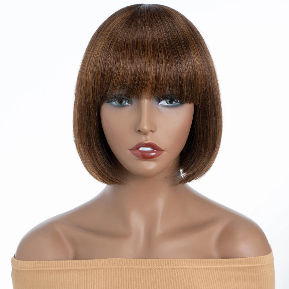Lekker Blonde Short Straight Bob 100% Human Hair Wigs With Bangs For Women Brazilian Remy Hair Full Machine Made Daily 10" Wig