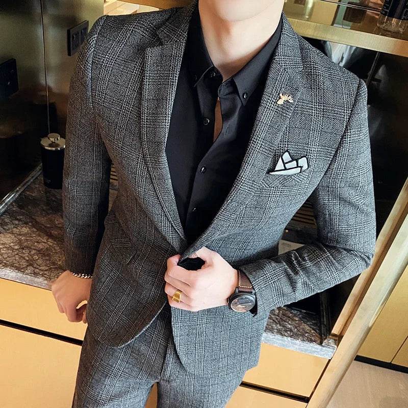 2025 Suit (Blazer+ Pants) Men's Fashion Hosts British Style Work Business Wedding Casual Art Style Elegant Gentleman Suit M-5XL - AIAZ