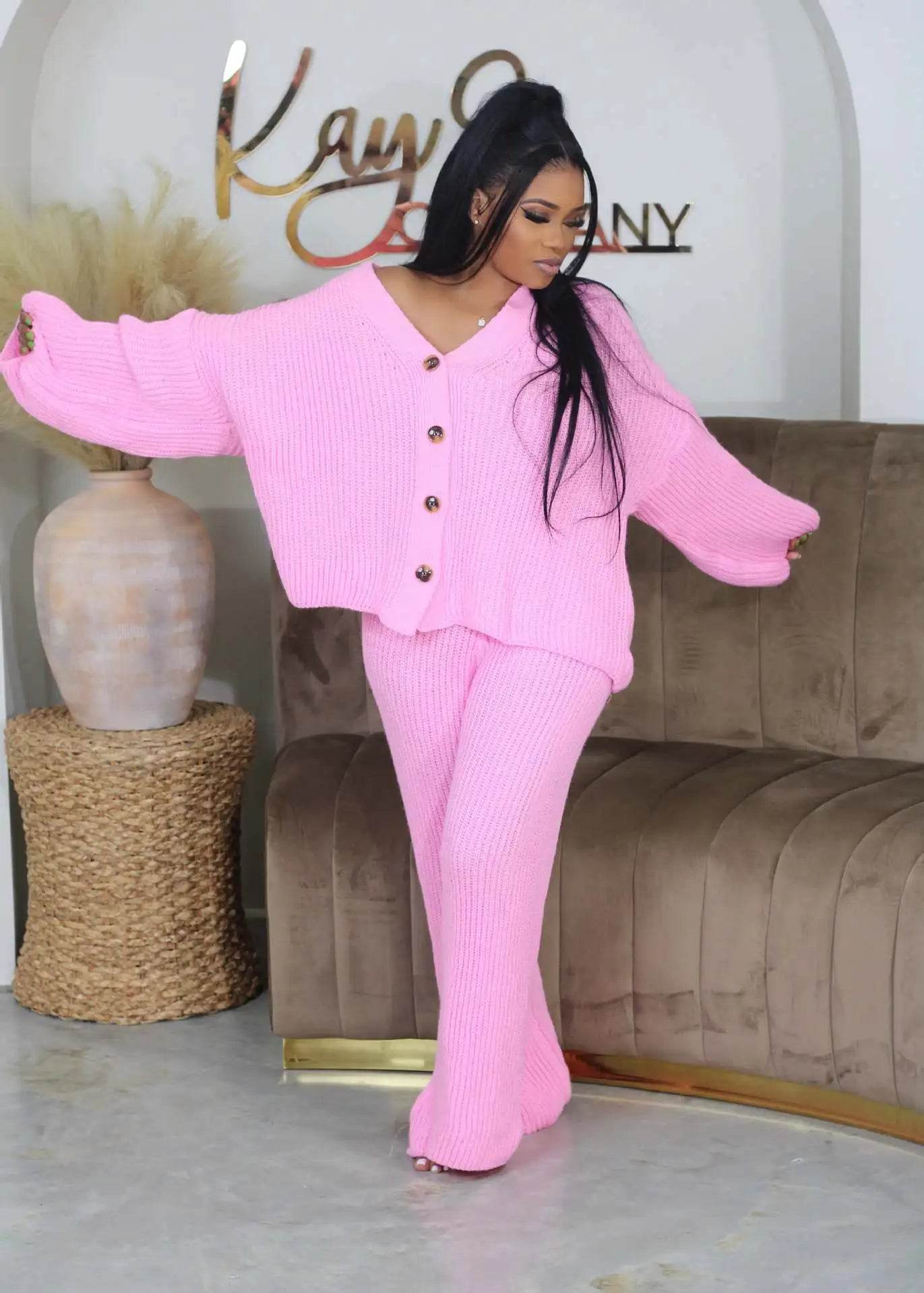 2 Piece Women Sets 2024 Autumn Winter Matching Sets Knitting Two Pieces Sets Sweater Top And Pants Suits Outfits Clothing - AIAZ