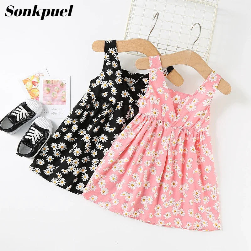 New Baby Girls Sleeveless Flower Print Dresses Clothes Bowknot Kid Summer Princess Dress Children Party Ball Pageant Outfit