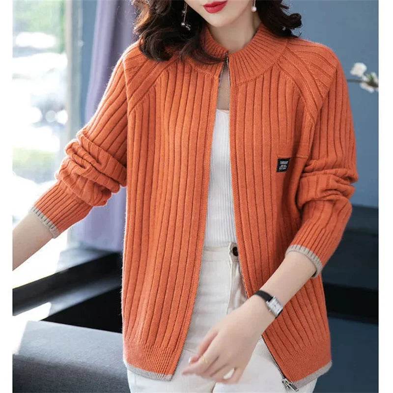 Knitted Cardigan Women's Coat 2025 Autumn Winter New Long sleeved Casual Zipper Sweaters Outwear Female Short Knitt Jacket - AIAZ