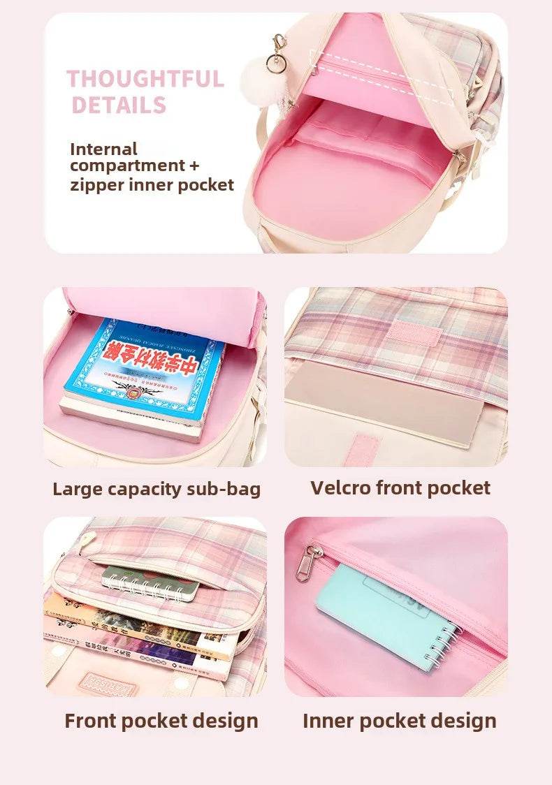 SET Backpacks for Girls School Bags Aesthetic Backpack Elementary Student Teen Girls Cute Bookbag Kids Backpack Girls mochila - AIAZ