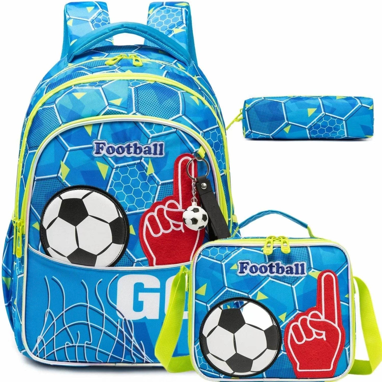 3PCS Boys School Backpack Set with Lunch Bag and Pen Case Durable Elementary Kids Bookbag Lightweight Mochila Back to School Bag - AIAZ