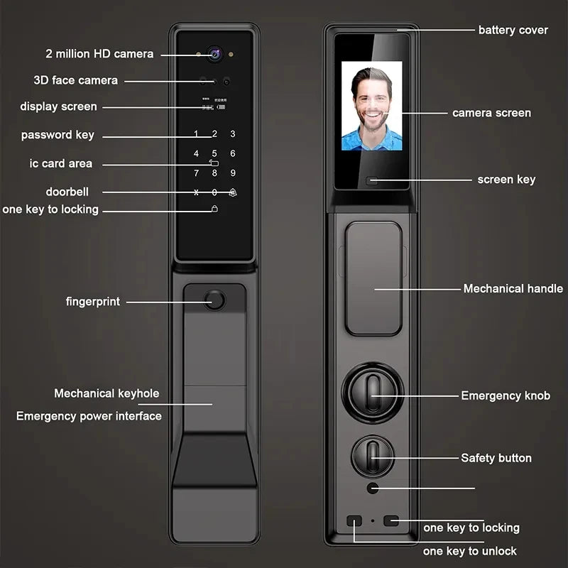 Tuya APP Facial Fingerprint Password With Camera Smart Door Lock Remote Voice Intercom Electronic Door Lock Fully Automatic