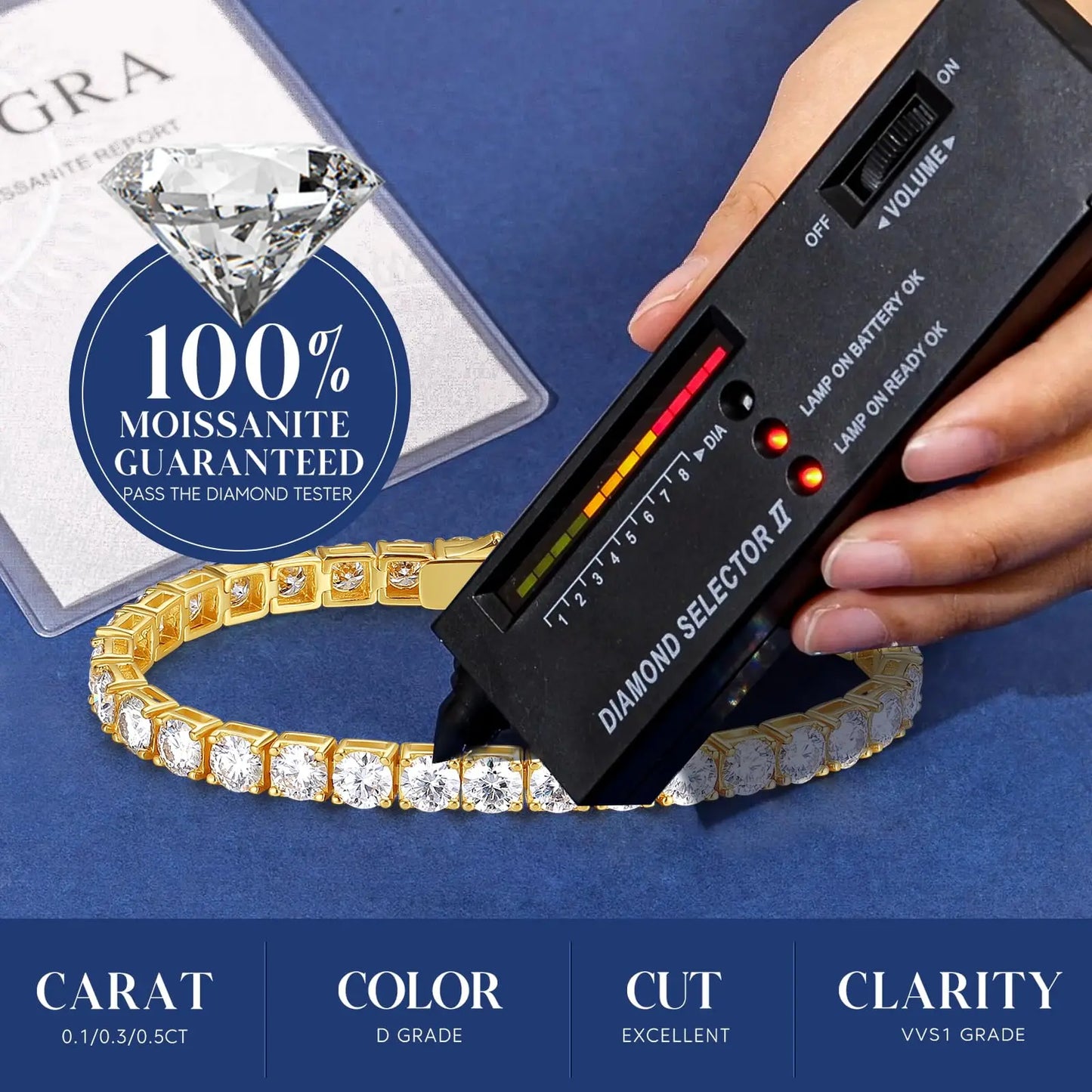 Dainty Full Moissanite Tennis Bracelet 18k Gold Plated 925 Sterling Silver D Color Lab Created Diamond Bracelet for Women Men