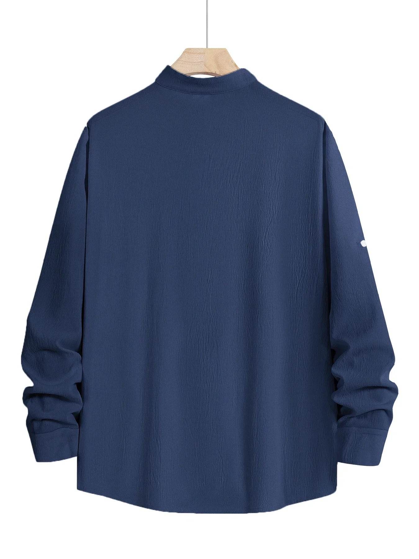 Men's Linen Shirt Summer 2025 Casual Short Sleeve Breathable Stand Collar Loose Fit Trendy Solid Color Youth Top with Pocket - AIAZ