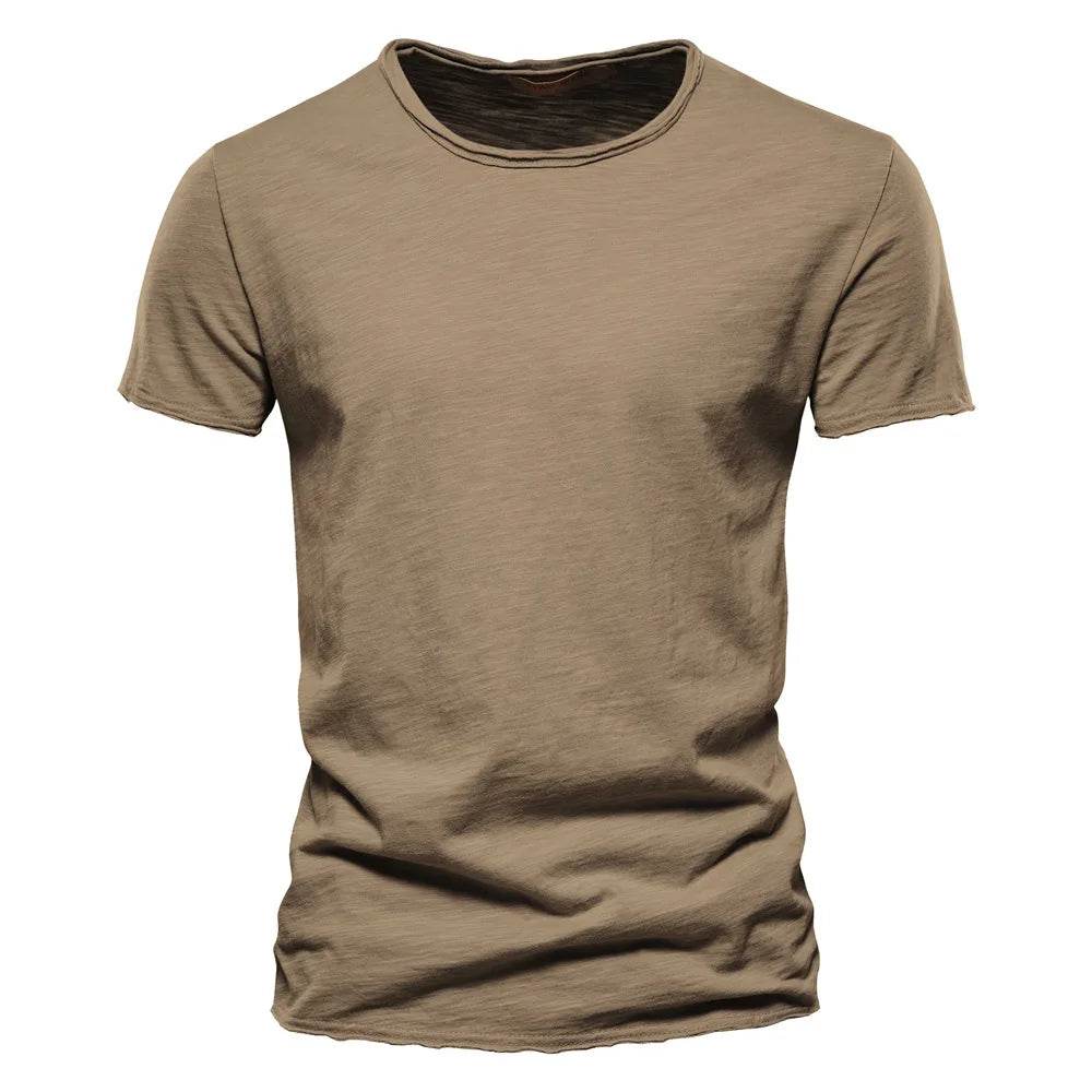 Men's T Shirt Pure Color Round Collar Short Sleeved Tops Tees High Quality Cotton Men T-Shirt Fashion Slim Man T Shirt For Men - AIAZ