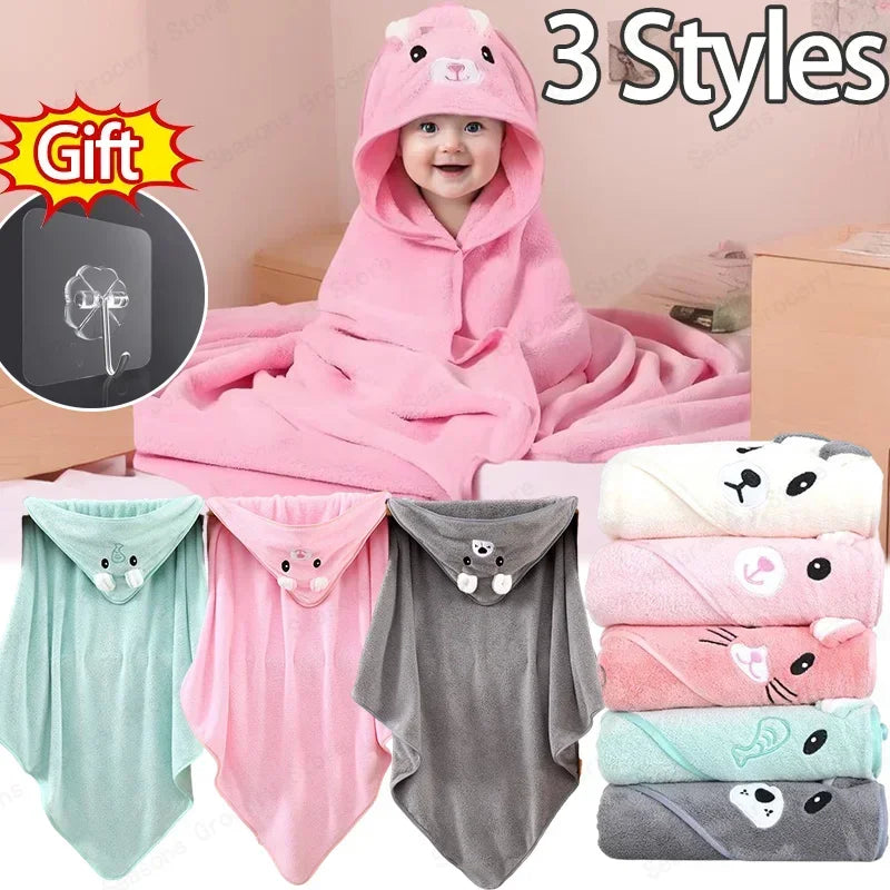 Hooded Coral Velvet Baby Bath Towel Cartoon Baby Elephant Wrap Blanket Super Absorbent Warm Bathrobe Newborn Baby Bath Towel