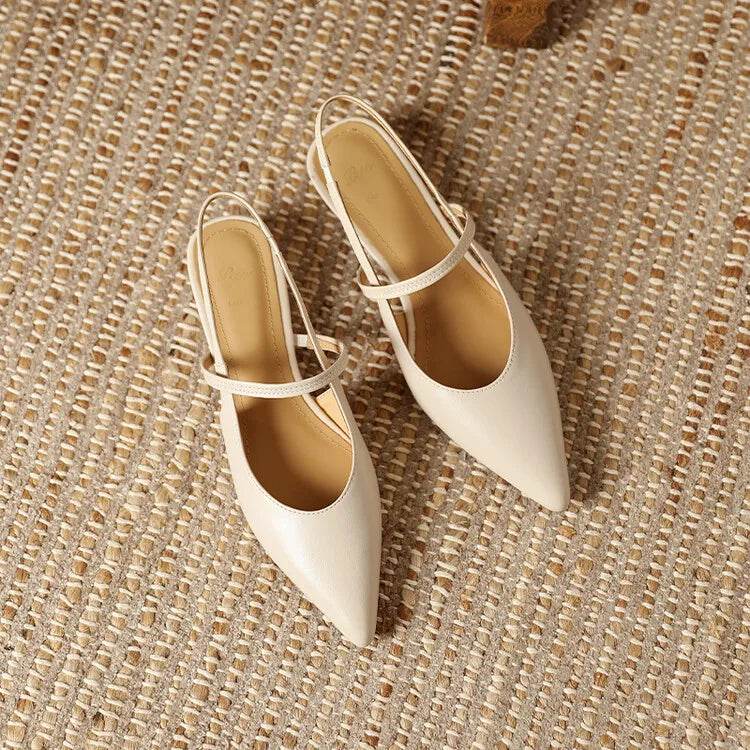 Summer Sandals Sheep Leather Women Shoes Pointed Toe Low Heel Women Pumps Genuine Leather Cover Toe Sandals for Women Handmade - AIAZ