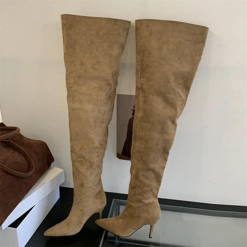 Eilyken Winter Pointed Toe Women Over The Knee Boots Sexy Thin Heels Stripper Thigh High Booties Shoes Zapatos De Mujer