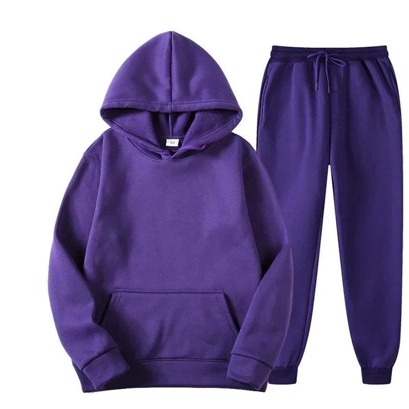 2025 Winter Hoodie Sets Men Fashion Red Hoodies Black Brand Pants Casual Jogger Suit Tracksuit Sweatshirt Woman Pullover - AIAZ