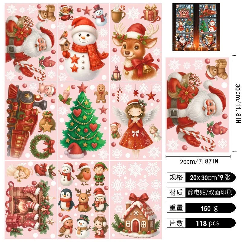 Christmas Wall Stickers Cartoon Santa Claus Snowman Elk Angel Girls Snowflake Window Glass Stickers Merry Christmas Decors