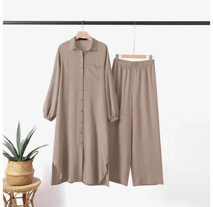 Casual Sets of Clothes for Muslim Woman Fashion Mushroom Button Long Sleeves Pants Suits for Female New Spring and Autumn 2023 - AIAZ
