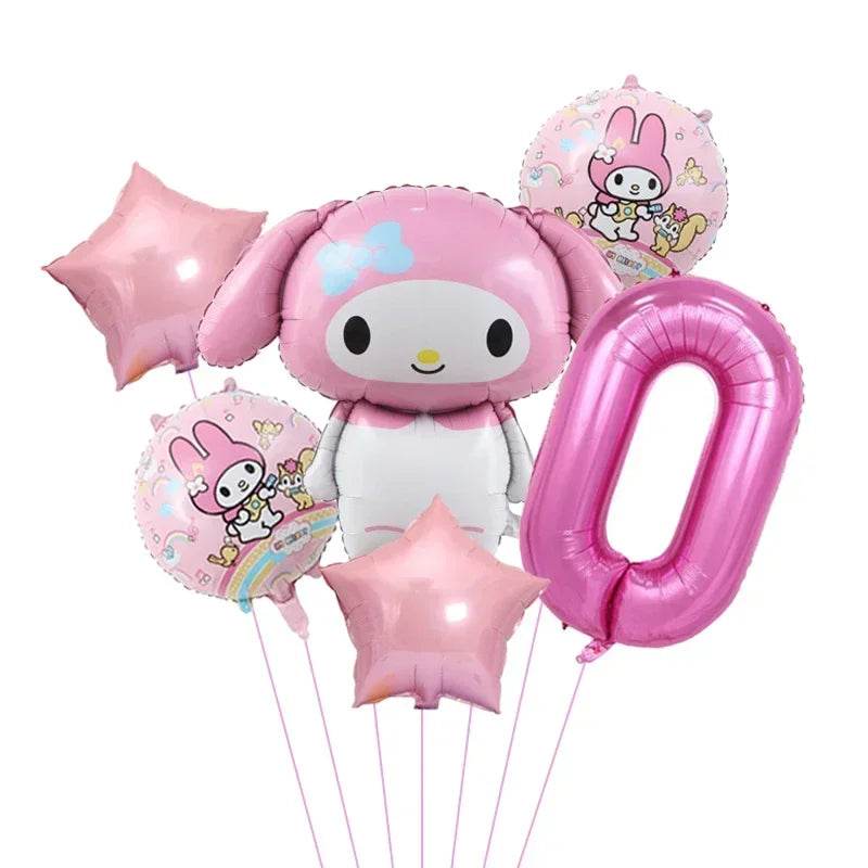 6pcs Cartoon Sanrio Cute Kuromi My Melody Cinnamoroll Foil Balloon 32 inch Number Set Children's Birthday Party Decorative Toys - AIAZ