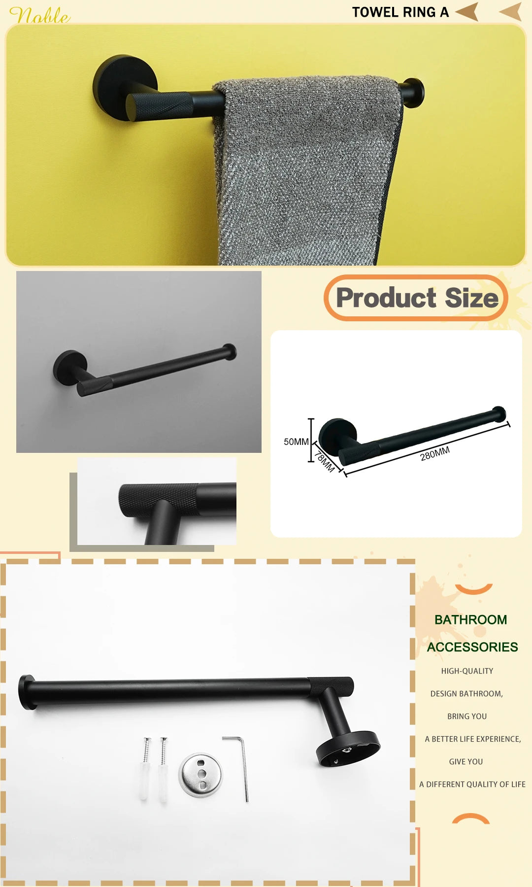 Brushed Gold Stainless Steel Wall Mount Towel Bar Towel Ring Paper Holder Bathrobe Hook Toilet Brush Bathroom Accessories