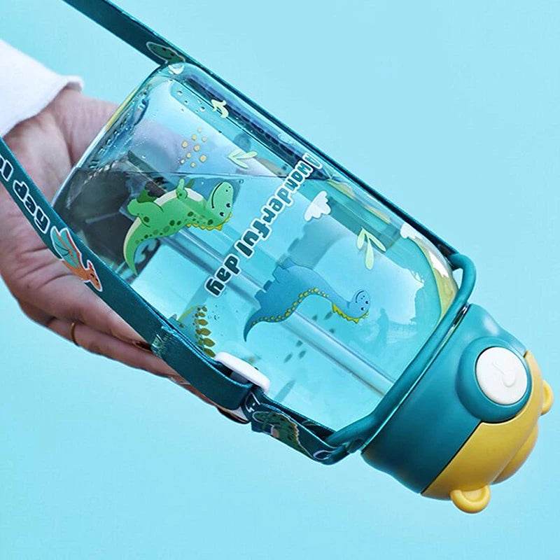 600ml Kids Water Sippy Cup Kids Water Bottle with Straw and Handle Portable Drinking Bottle Cup Children Outdoor Cups - AIAZ