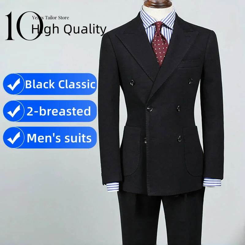 New Men's Suit 2 Piece Blazer Solid Color British Style Formal Business Work Clothes Party Groom Wedding Tuxedo Custom Color - AIAZ