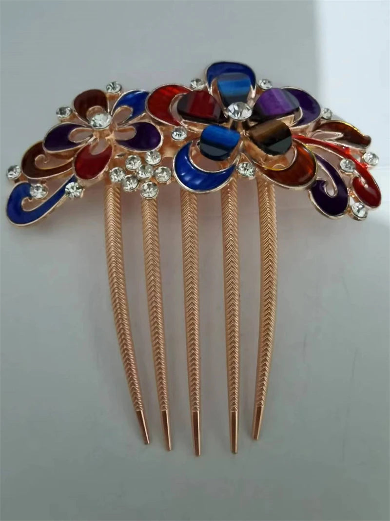 Red Crystal Flower Bow Spring Hairpin Vintage Ink Blue Rhinestone Horizontal Clip Top Clip Elegant Mom Fashion Hairpin Korean